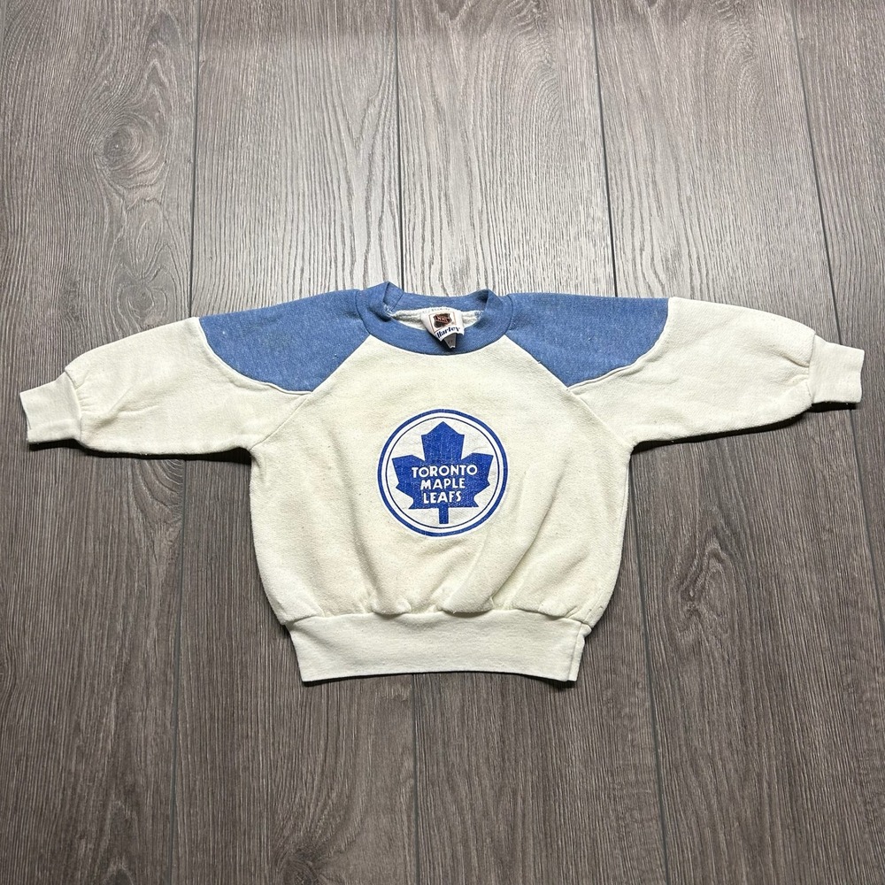Vintage Toronto Maple Leafs NHL Sweatshirt Kids 2T Blue Cream Raglan Harley 8337